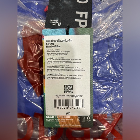 Cotopaxi Men’s XXL Fuego Hooded Down Puffer Jacket Blue Violet Stripes NWT - Picture 4 of 14